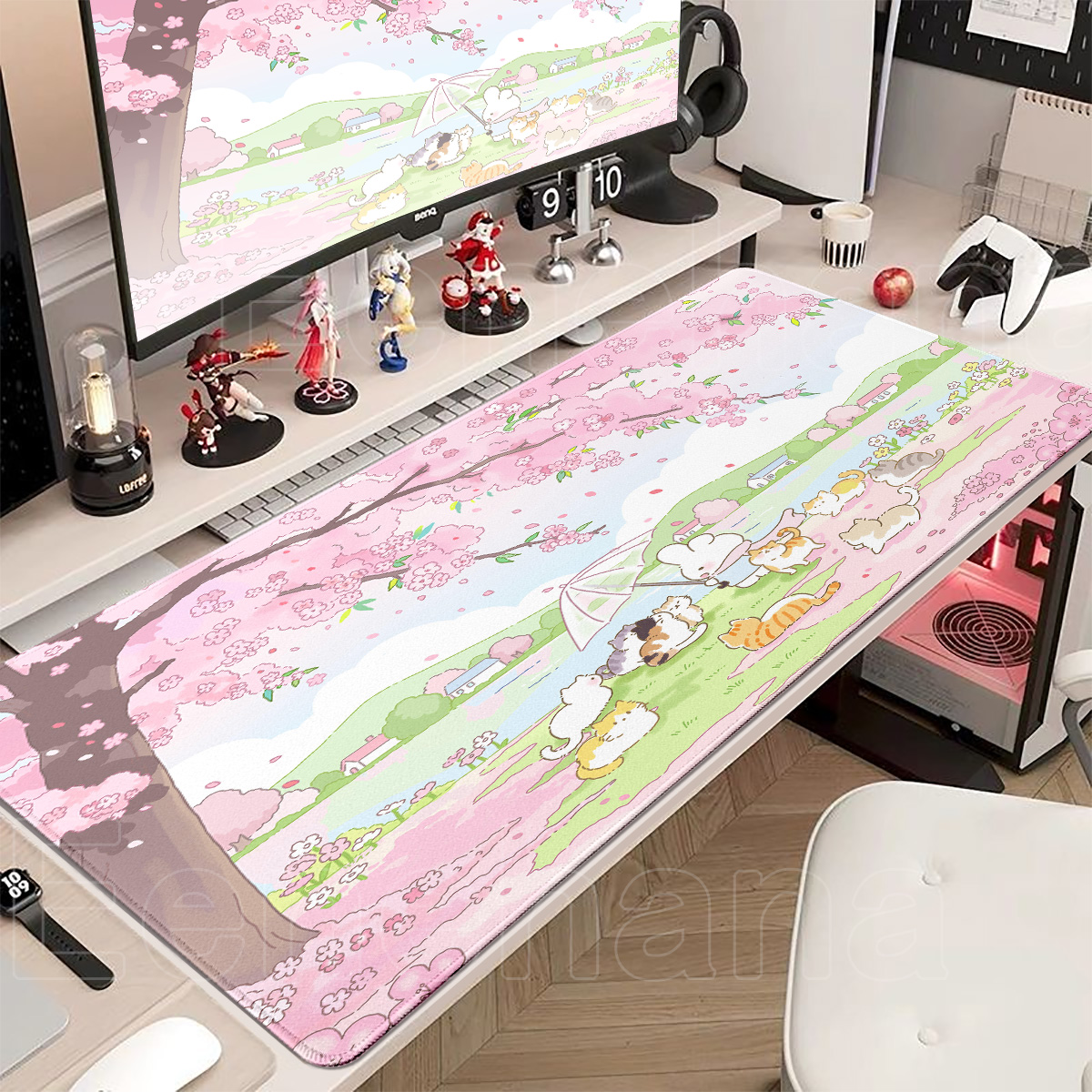 Pc Gaming Pink - Spring Cute Rabbit Mouse Pad Large